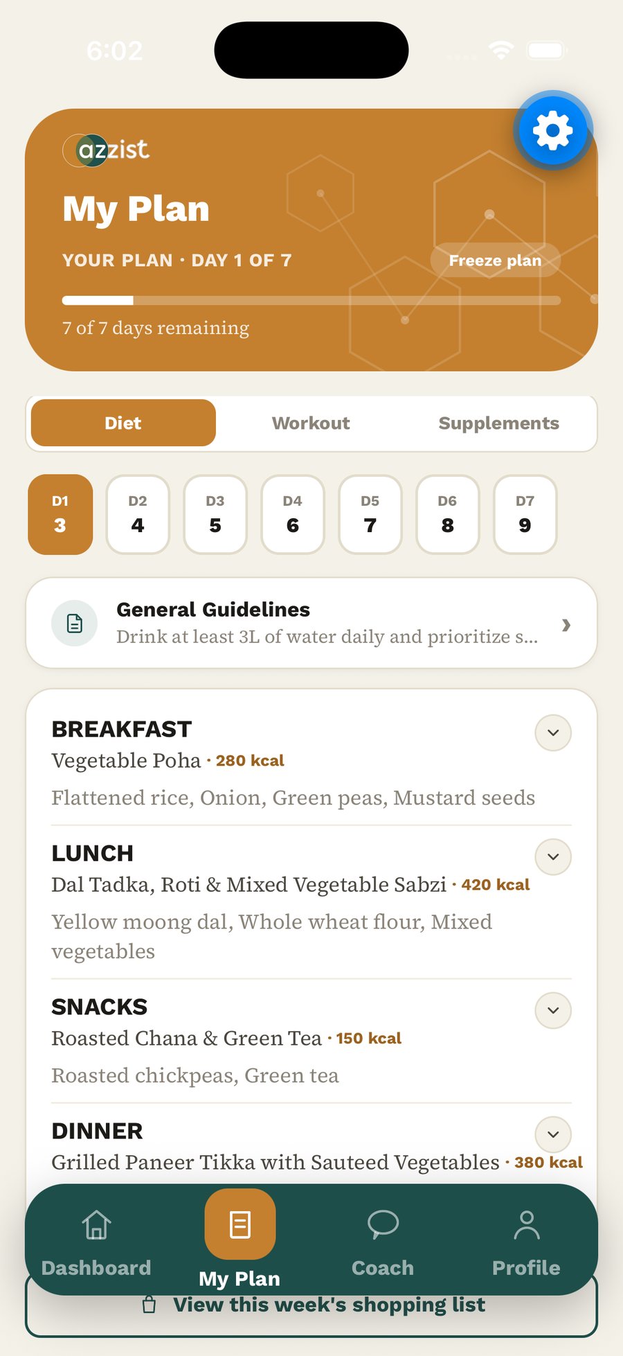 My Plan diet tab with today's meals and macros